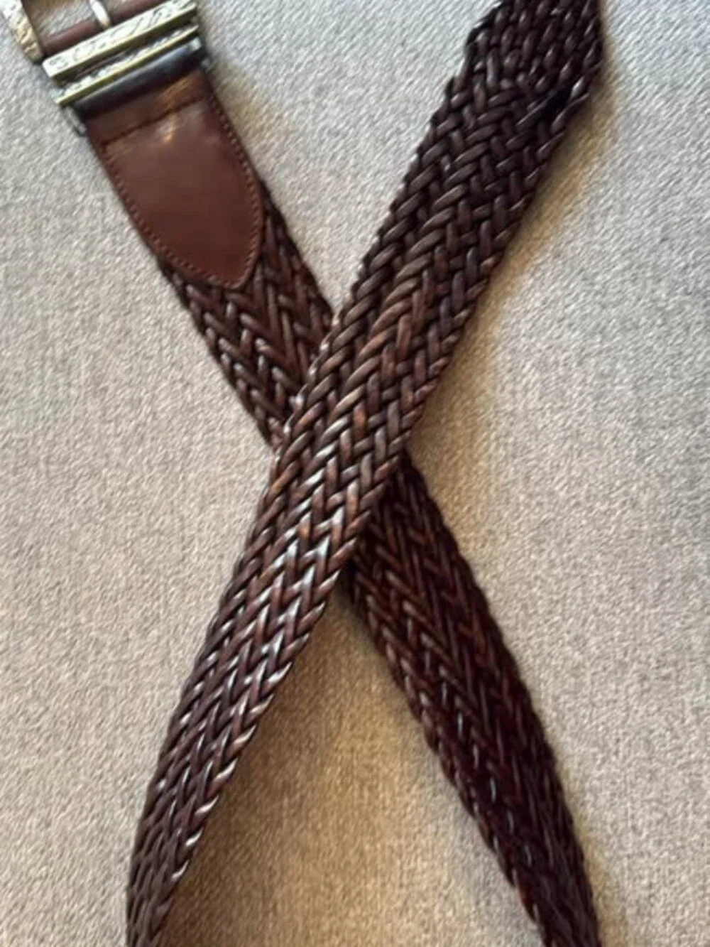 Vintage Jennifer Graham Brown Braided Leather Belt - Size Large - Western Boho